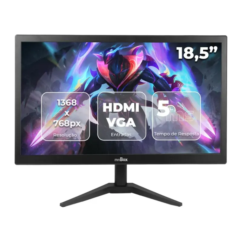 Tela 18,5 " Hd LED, 16:9,  Alta Luminosidade, 5ms, HDMI Vga, Escritório